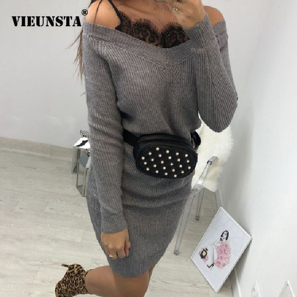 vieunsta women double v-neck lace patchwork knitted dress winter autumn long sleeve solid sweater dress femme slim bodycon, Black;gray
vieunsta women double v-neck lace patchwork knitted dress winter autumn long sleeve solid sweater dress femme slim bodycon, Black;gray