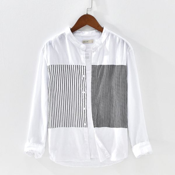 men's casual shirts patckwork 100% linen men long-sleeved shirt summer breathable pure flax dress camisas ts-588, White;black
men's casual shirts patckwork 100% linen men long-sleeved shirt summer breathable pure flax dress camisas ts-588, White;black