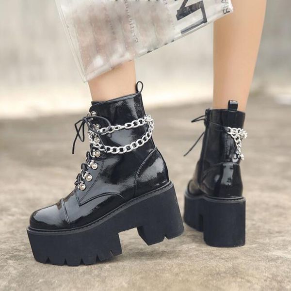 women punk boots gothic shoes boots women high-heel shoes thick-soled chian side zipper rond-toe lace-up ankle boots#g3, Black
women punk boots gothic shoes boots women high-heel shoes thick-soled chian side zipper rond-toe lace-up ankle boots#g3, Black