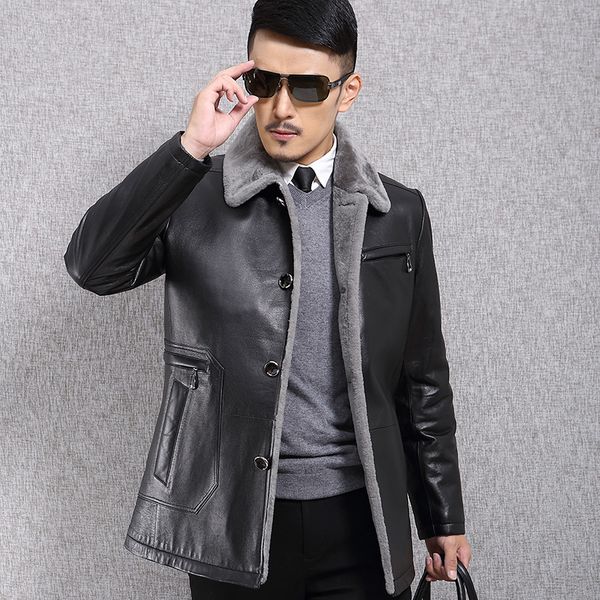 new luxury men's genuine leather coat fur one sheepskin leather jacket men first layer sheep skin mens winter jackets, Black
new luxury men's genuine leather coat fur one sheepskin leather jacket men first layer sheep skin mens winter jackets, Black