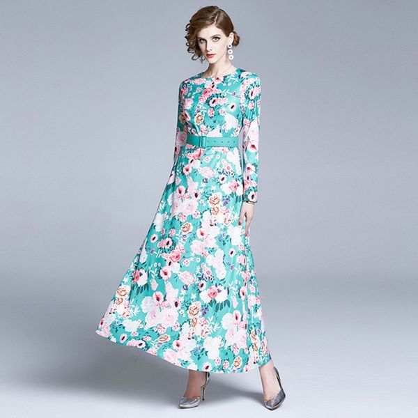 2020 spring summer runway designer women elegant flower printed a-line long dress robe femme maxi chiffon dress with belt, Black;gray
2020 spring summer runway designer women elegant flower printed a-line long dress robe femme maxi chiffon dress with belt, Black;gray