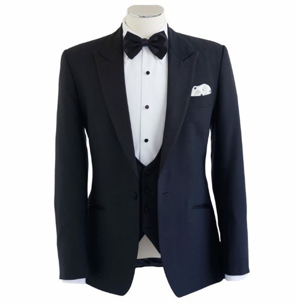 navy blue business men suits one button peaked lapel wedding tuxedos for groom three piece suit (jacket + vest + pants, White;black 
navy blue business men suits one button peaked lapel wedding tuxedos for groom three piece suit (jacket + vest + pants, White;black