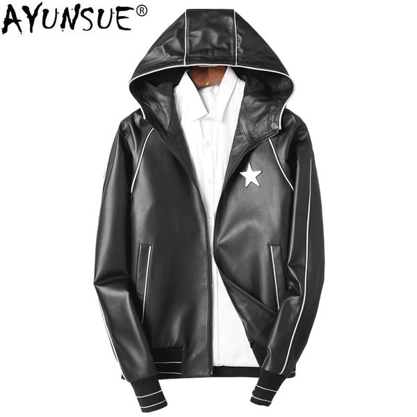 ayunsue genuine leather jacket men hooded korean slim short sheepskin coat spring bomber jacket blouson cuir homme kj1359, Black
ayunsue genuine leather jacket men hooded korean slim short sheepskin coat spring bomber jacket blouson cuir homme kj1359, Black