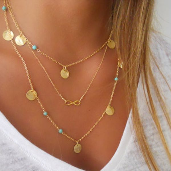 new fashion multilayer sequins chain choker necklace exquisite beads infinity pendant tassel long statement necklaces, Golden;silver
new fashion multilayer sequins chain choker necklace exquisite beads infinity pendant tassel long statement necklaces, Golden;silver