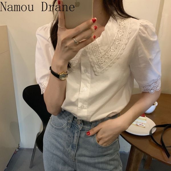 women 2020 new summer korean style shirt femme solid puff sleeve blusas white lapel embroidery lace blouses
women 2020 new summer korean style shirt femme solid puff sleeve blusas white lapel embroidery lace blouses