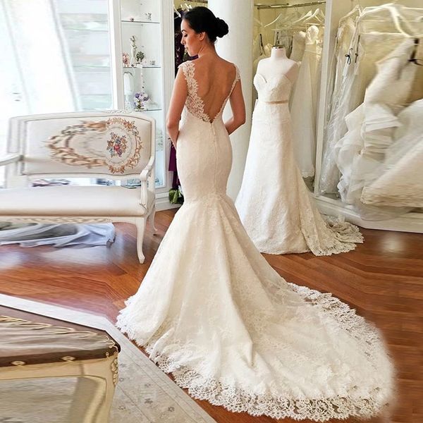 elegant full lace appliqued mermaid wedding dress for women backless cap sleeve beach court train customize bridal dresses, White
elegant full lace appliqued mermaid wedding dress for women backless cap sleeve beach court train customize bridal dresses, White