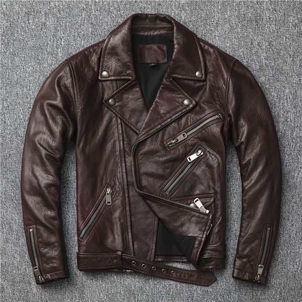 men american vintage style motorcycle oil wax sheepskin zipper belt slim fit moto biker jacket men's leather coat, Black
men american vintage style motorcycle oil wax sheepskin zipper belt slim fit moto biker jacket men's leather coat, Black
