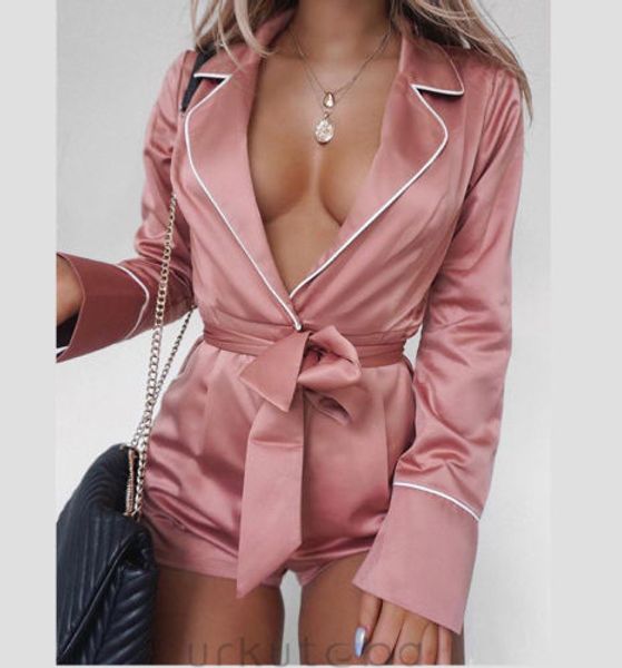 women long sleeve playsuit satin deep v- neck solid pink romper solid party clubwear, Black;white
women long sleeve playsuit satin deep v- neck solid pink romper solid party clubwear, Black;white