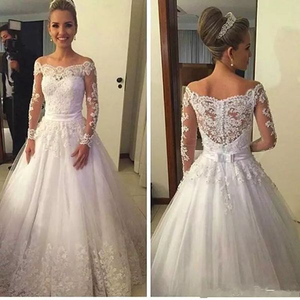 2020 vintage long sleeves lace appliques wedding dresses formal bridal gowns customized vestidos de mariee women wedding dress, White
2020 vintage long sleeves lace appliques wedding dresses formal bridal gowns customized vestidos de mariee women wedding dress, White