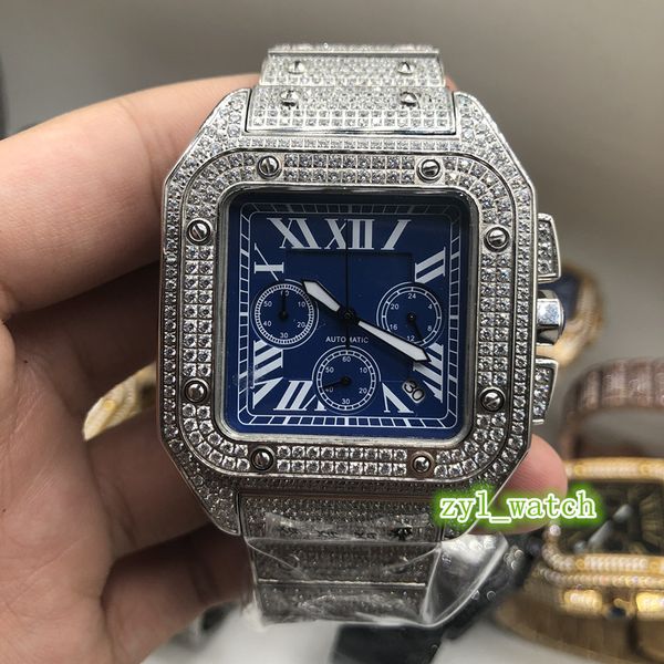 men's new ice diamond watches silver stainless steel case watch full diamond strap watch multi-function quartz movement sports wristwat, Slivery;brown
men's new ice diamond watches silver stainless steel case watch full diamond strap watch multi-function quartz movement sports wristwat, Slivery;brown