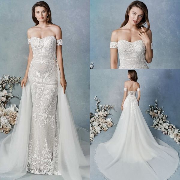 mermaid kenneth winston wedding dresses off shoulder short sleeve tulle applique detachable wedding gown sweep train robe de mariée, White
mermaid kenneth winston wedding dresses off shoulder short sleeve tulle applique detachable wedding gown sweep train robe de mariée, White