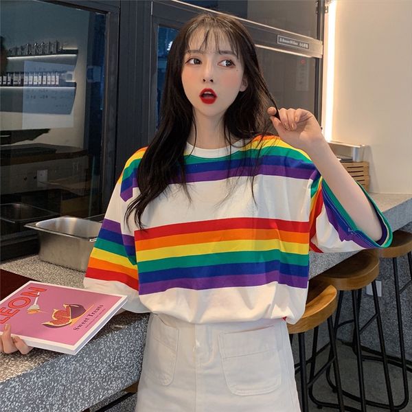 fat mm loose mid-long half-sleeve t-shirt european version rainbow t-shirt women's short-sleeved ins fashionable students summer clothe, White
fat mm loose mid-long half-sleeve t-shirt european version rainbow t-shirt women's short-sleeved ins fashionable students summer clothe, White