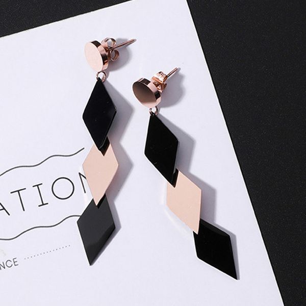 2019 korean black gold color titanium steel geometric rhombus long drop earrings for women party jewelry gift pendientes brincos, Silver
2019 korean black gold color titanium steel geometric rhombus long drop earrings for women party jewelry gift pendientes brincos, Silver