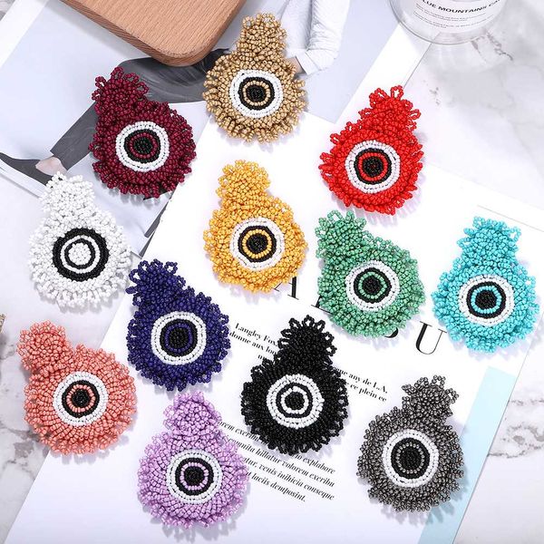 

dvacaman evil eye beaded drop earrings bohemian handmade beadwork weave trendy statement earrings women party gift dropshipping, Golden;silver