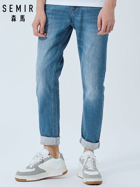 

semir 2019 summer men jeans runway slim racer biker jeans fashion hiphop skinny for men, Blue
