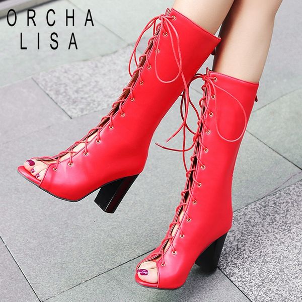 orcha lisa peep toe mid-calf gladiator sandal boots lace up black red pu boots summer horse riding shoes woman size 33-46
orcha lisa peep toe mid-calf gladiator sandal boots lace up black red pu boots summer horse riding shoes woman size 33-46