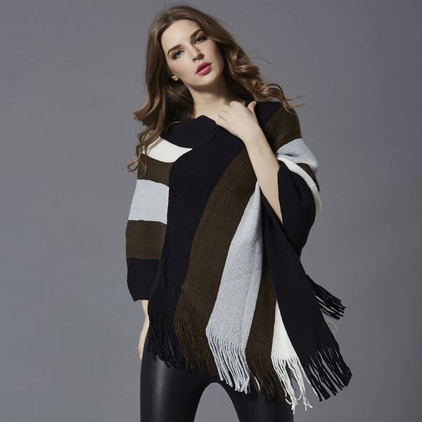 real sautumn and winter clothing new fashion wild large size striped tassel long sweater for women, White;black
real sautumn and winter clothing new fashion wild large size striped tassel long sweater for women, White;black