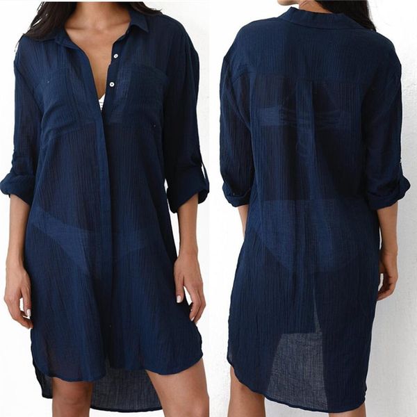 women summer fashion beach swimsuit cover up plus size long sleeve white cotton pocket button front open shirt dress, Blue;gray
women summer fashion beach swimsuit cover up plus size long sleeve white cotton pocket button front open shirt dress, Blue;gray