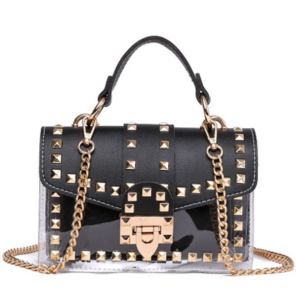 small clear brand designer woman new fashion messenger bag chains shoulder bag female rivets transparent square pu handbag
small clear brand designer woman new fashion messenger bag chains shoulder bag female rivets transparent square pu handbag