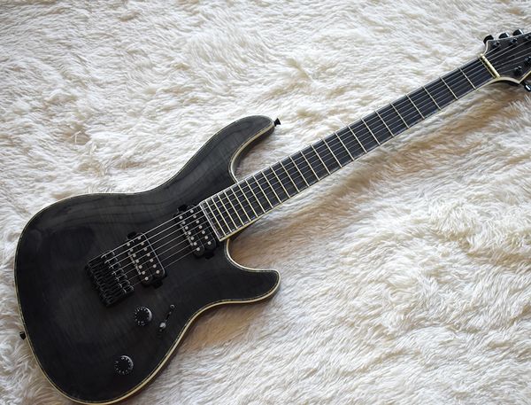 wholesale factory custom transparent black 7 strings electric guitar with flame maple veneer,hh pickups 0524
wholesale factory custom transparent black 7 strings electric guitar with flame maple veneer,hh pickups 0524