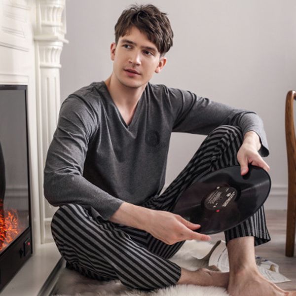 men's sleepwear latest 100% cotton pajamas set spring and autumn long-sleeve night wear home clothing for men, Black;brown
men's sleepwear latest 100% cotton pajamas set spring and autumn long-sleeve night wear home clothing for men, Black;brown