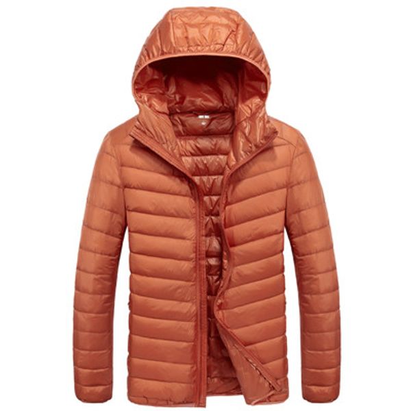 hooded ultra light down jacket men brands fashion solid warm 90% white duck down coat men men's parka, Black