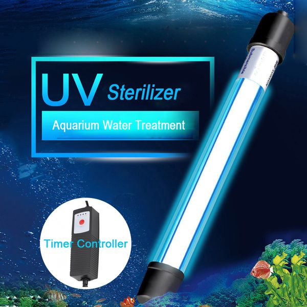 

aquarium uvc lamp light sterilizer fish tank uv light bactericide disinfection water treatment purifier with adjustable timer