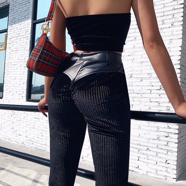 women corduroy penci pants pu leather patchwork high waist lace up street skinny pants office lady punk badange trouser female, Black;white
women corduroy penci pants pu leather patchwork high waist lace up street skinny pants office lady punk badange trouser female, Black;white