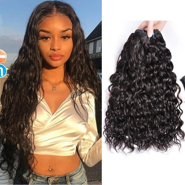 8a grade brazilian water wet and wavy wave human hair weaves remy 3-4 bundles water wave hairs extensions ing, Black 
8a grade brazilian water wet and wavy wave human hair weaves remy 3-4 bundles water wave hairs extensions ing, Black