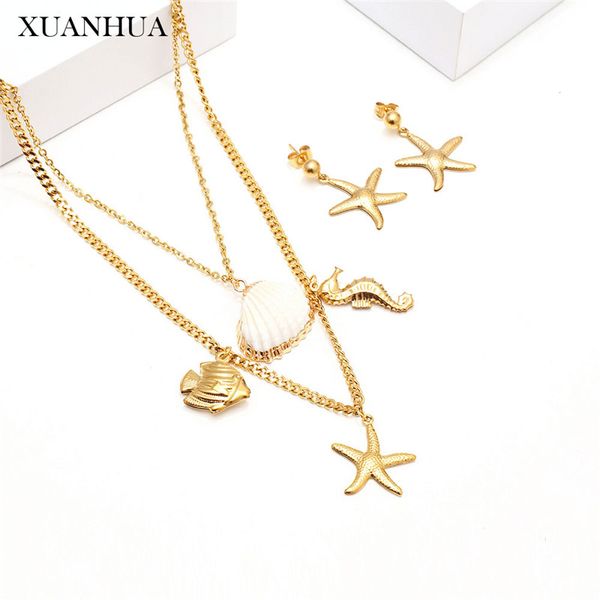 xuanhua stainless steel jewelry sets starfish shell multi layer necklace earrings set women accessories fashion jewelry, Silver
xuanhua stainless steel jewelry sets starfish shell multi layer necklace earrings set women accessories fashion jewelry, Silver