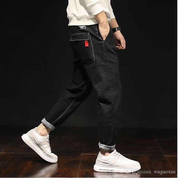 2019 summer men jeans pants loose fit denim casual black joggers, Blue 
2019 summer men jeans pants loose fit denim casual black joggers, Blue