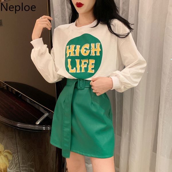 neploe 2 piece set letter print o neck long sleeve ladies t shirts+pu leather sashes high waist female skirts fashion suit 1a486, White
neploe 2 piece set letter print o neck long sleeve ladies t shirts+pu leather sashes high waist female skirts fashion suit 1a486, White