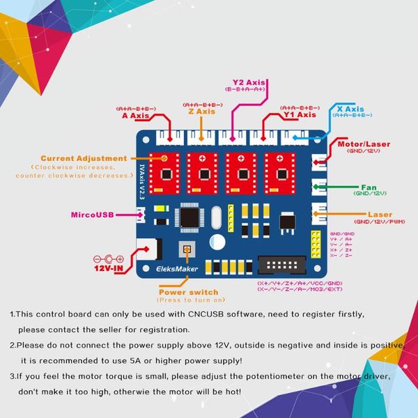 new eleksivaxis xyza 4 axis stepper motor driver controller board control panel + usb cable + 2p+ 3p+4p lines for diy laser engr
new eleksivaxis xyza 4 axis stepper motor driver controller board control panel + usb cable + 2p+ 3p+4p lines for diy laser engr