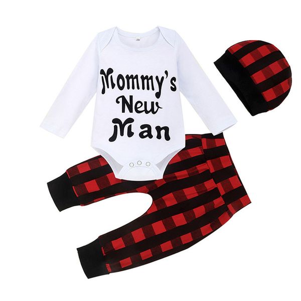 Newborn Baby Boys Girls Spring Clothes Long Sleeve Letter Printed Romper Plaid Striped Pants Hat Outfits Set ropa bebe
Newborn Baby Boys Girls Spring Clothes Long Sleeve Letter Printed Romper Plaid Striped Pants Hat Outfits Set ropa bebe