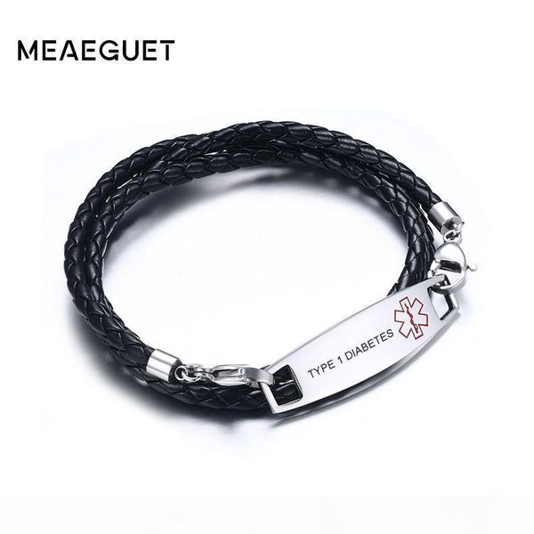 medic tag black braided leather triple wrap alert bracelet diabetes hypoglycemia, Golden;silver
medic tag black braided leather triple wrap alert bracelet diabetes hypoglycemia, Golden;silver