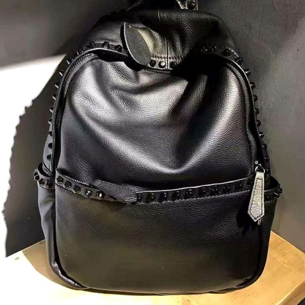 female cool rivet real leather backpack for women black cowhide casual unique design novelty shoulder travel bag
female cool rivet real leather backpack for women black cowhide casual unique design novelty shoulder travel bag