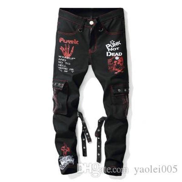 new black letter printed jeans multi pocket non mainstream mens fashion non slip small straight trousers, Blue
new black letter printed jeans multi pocket non mainstream mens fashion non slip small straight trousers, Blue