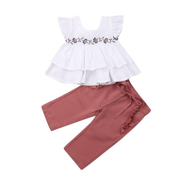 1-7t kids baby girl 2pcs pants set flutter sleeve embroidery and solid bowknot ruffle pocket pants summer casual clothes, White
1-7t kids baby girl 2pcs pants set flutter sleeve embroidery and solid bowknot ruffle pocket pants summer casual clothes, White