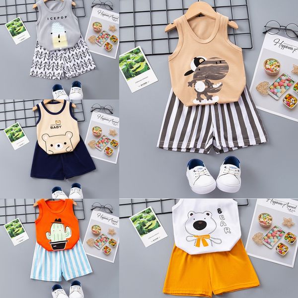 npkml children's cartoon boys' and girls' sleeveless thin children's cotton vest cartoon vest suit boys' and girls, Blue