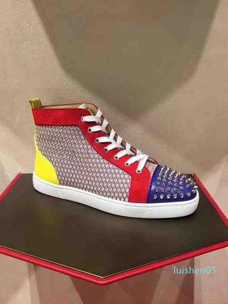 white spikes with blue toe red bottom men's spikes flats louflat pik pik orlato men's flat high cut outdoor footwear sports al05, Black
white spikes with blue toe red bottom men's spikes flats louflat pik pik orlato men's flat high cut outdoor footwear sports al05, Black