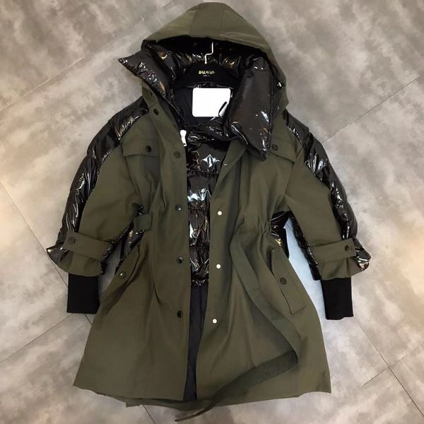 2018 winter women parka new hooded long-sleeved stitching drawstring waist fake two long cotton suit, Black
2018 winter women parka new hooded long-sleeved stitching drawstring waist fake two long cotton suit, Black