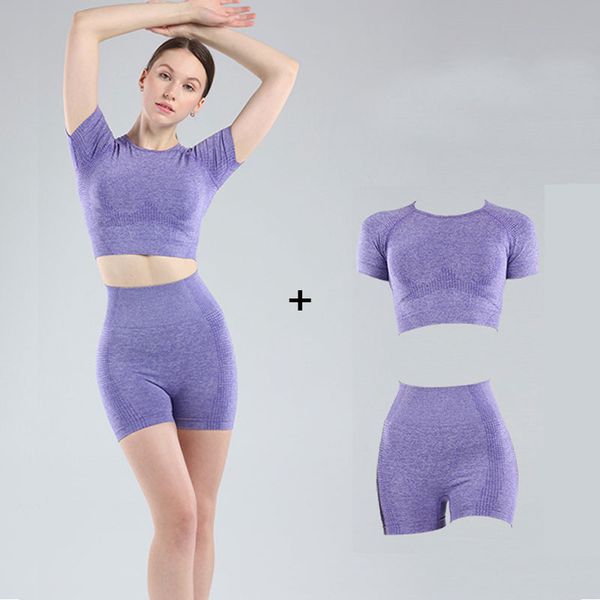 women short sleeve yoga set 2 piece vital seamless sport suit gym clothes fitness crop shirt high waist shorts sportswear, White;red
women short sleeve yoga set 2 piece vital seamless sport suit gym clothes fitness crop shirt high waist shorts sportswear, White;red