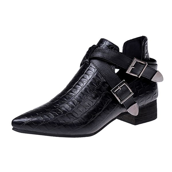 new fashion pointed toe buckle crocodile pattern short boots women's leather ankle boots woman low heels spring autumn shoes, Black
new fashion pointed toe buckle crocodile pattern short boots women's leather ankle boots woman low heels spring autumn shoes, Black