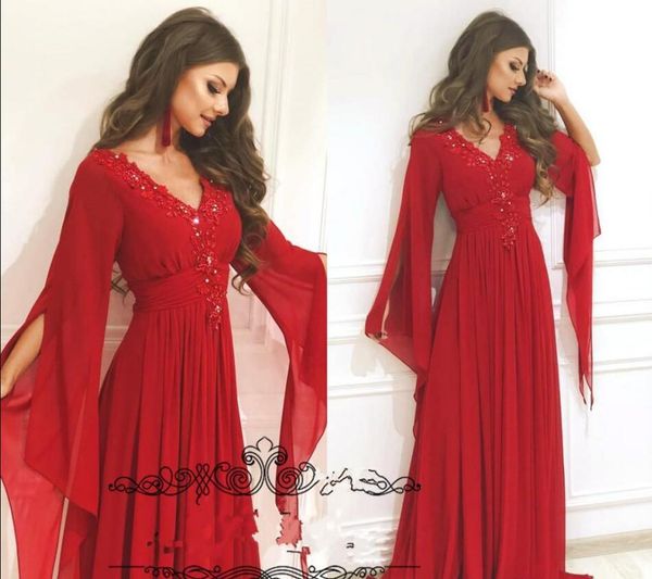 saudi arabic red chiffon v neck a line prom dresses split long sleeve kaftan dubai red evening formal dress 2019 special occasion wear, Black
saudi arabic red chiffon v neck a line prom dresses split long sleeve kaftan dubai red evening formal dress 2019 special occasion wear, Black