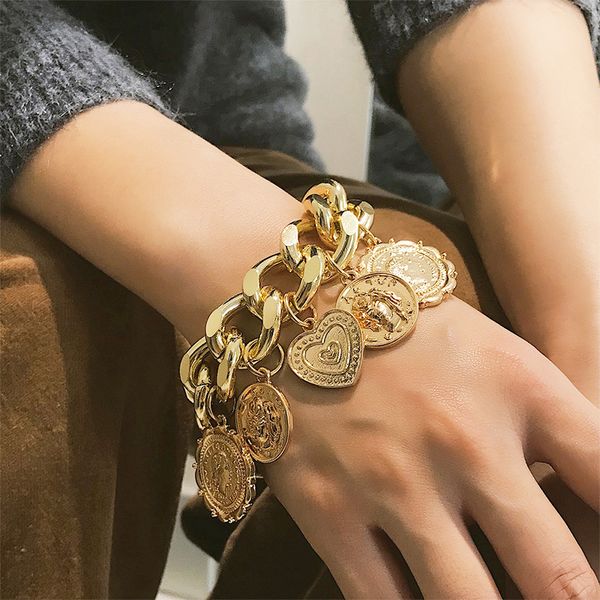 new fashion punk retro jewelry heart circle female women carved personality link chain coins portrait golden bracket geometric, Black
new fashion punk retro jewelry heart circle female women carved personality link chain coins portrait golden bracket geometric, Black