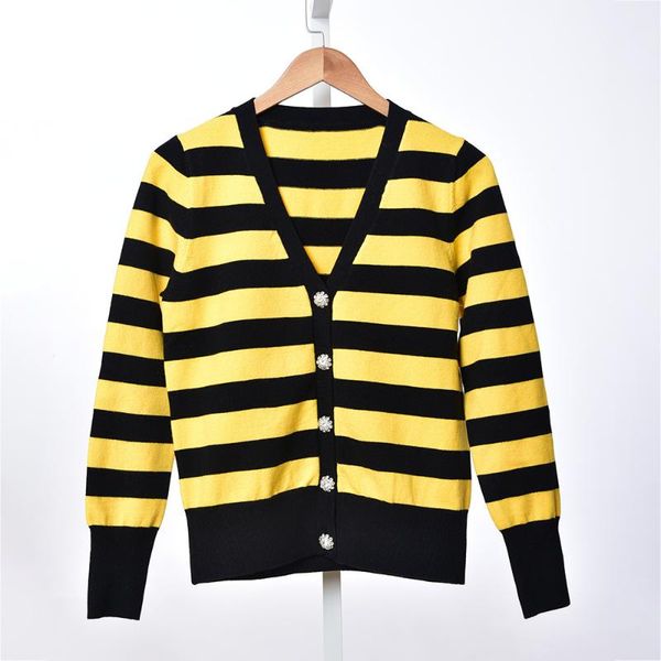 fashion autumn winter women v-neck knitted cardigan sweater ladies black yellow stripes outwear diamond buttons simple coat top, White
fashion autumn winter women v-neck knitted cardigan sweater ladies black yellow stripes outwear diamond buttons simple coat top, White