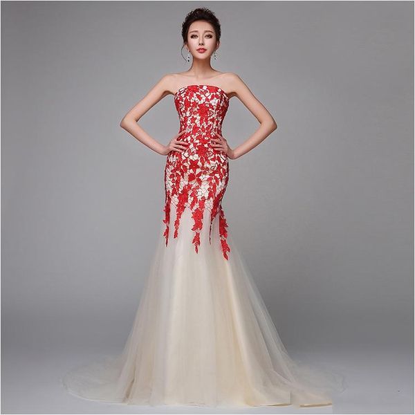 bra champagne long party dresses fashion red lace fishtail slim sleeveless evening dresses, Black;red
bra champagne long party dresses fashion red lace fishtail slim sleeveless evening dresses, Black;red