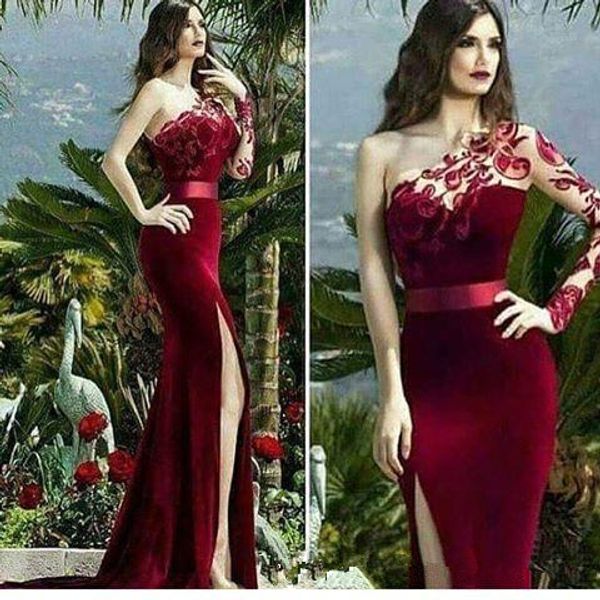 burgundy velvet mermaid evening dresses one shoulder lace long sleeve prom dresses high split formal party gowns vestidos de festa, Black;red
burgundy velvet mermaid evening dresses one shoulder lace long sleeve prom dresses high split formal party gowns vestidos de festa, Black;red