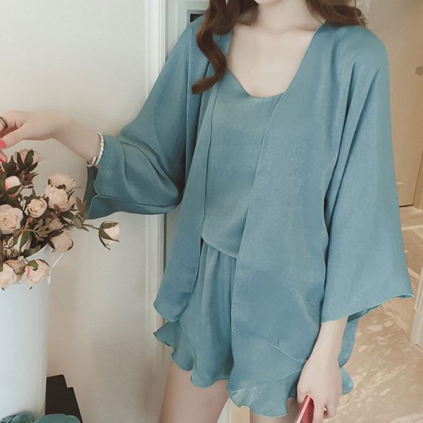 newly women 4pcs/set summer v-neck satin pajamas vest short panties nightwear set, Blue;gray
newly women 4pcs/set summer v-neck satin pajamas vest short panties nightwear set, Blue;gray
