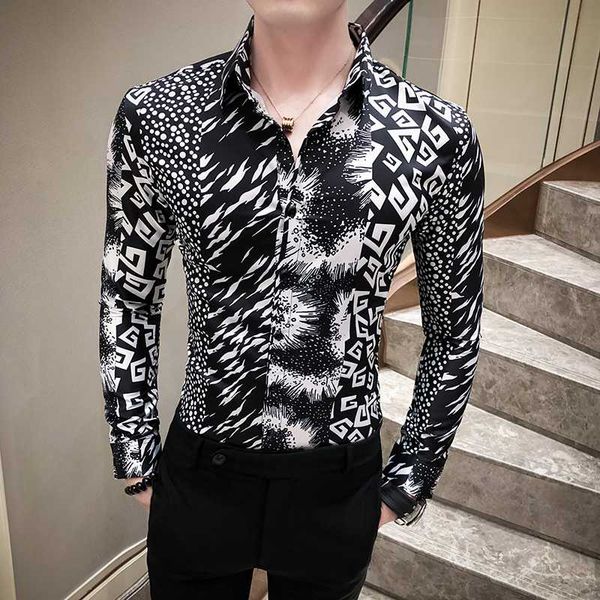 2020 spring men's shirt british style casual long sleeve korean leopard floral slim dress shirts streetwear social clothes, White;black
2020 spring men's shirt british style casual long sleeve korean leopard floral slim dress shirts streetwear social clothes, White;black